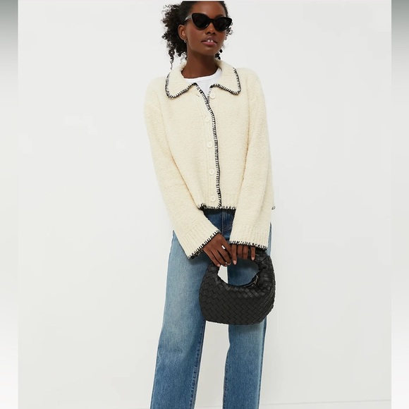 Moon River Sweaters - MOON RIVER Cream With Black Stitching Cardigan